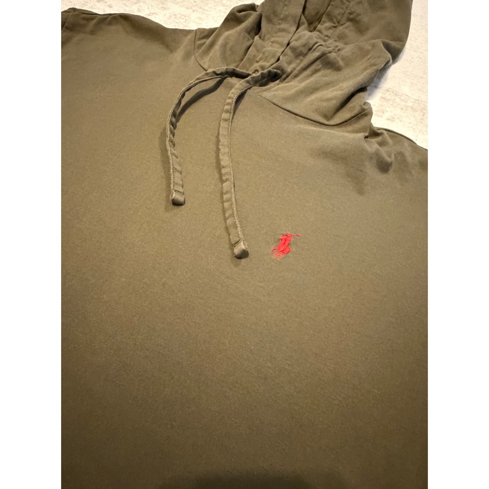 Polo Ralph Lauren Mens XL Hoodie Long Sleeve T-Shirt Olive Green Red Pony Cotton - Picture 3 of 7